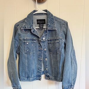 Vintage No Boundaries Denim Jacket Embroidered Stars and Sun Juniors L Y2K